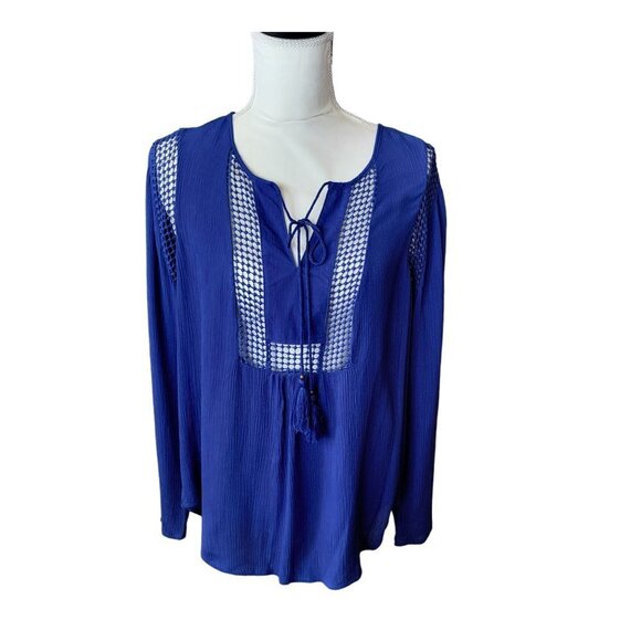 Joseph A Boho Long Sleeve Blue Crinkle Blouse in Size Medium - Picture 1 of 5
